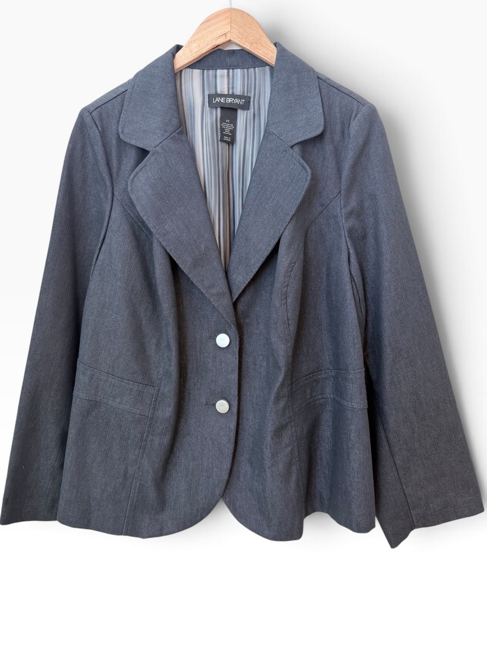 Lane Bryant Blazer Jacket
Womens 22 Dark Wash Denim
2 Button Notch Collar